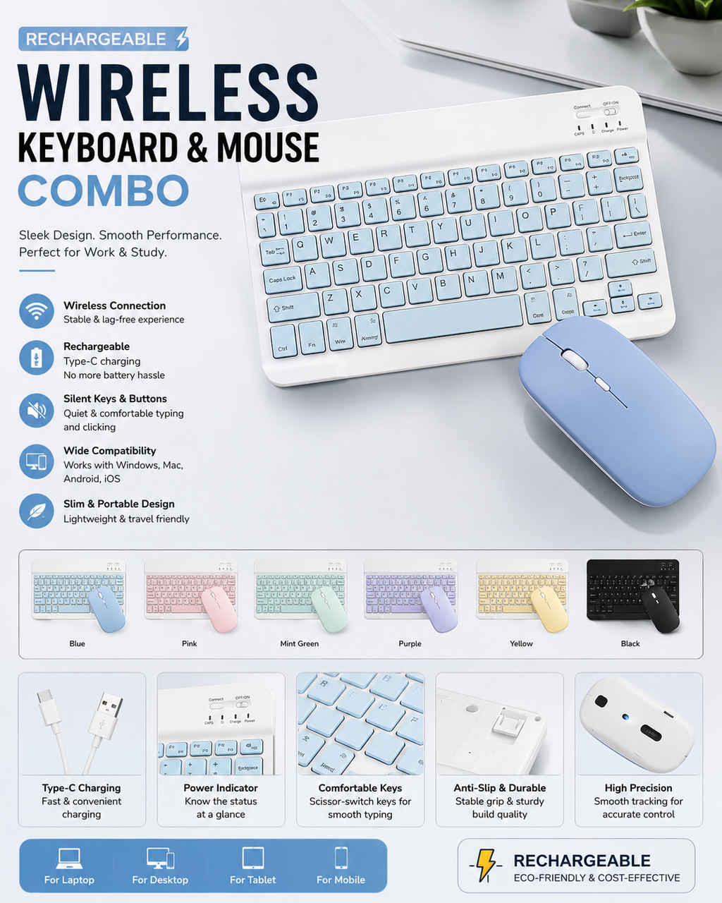 Rechargeable Wireless Keyboard & Mouse Combo