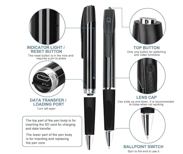 Zinzo HD Spy Camera Pen – 1080P Hidden Camera Pen with Audio Recording & USB Charging